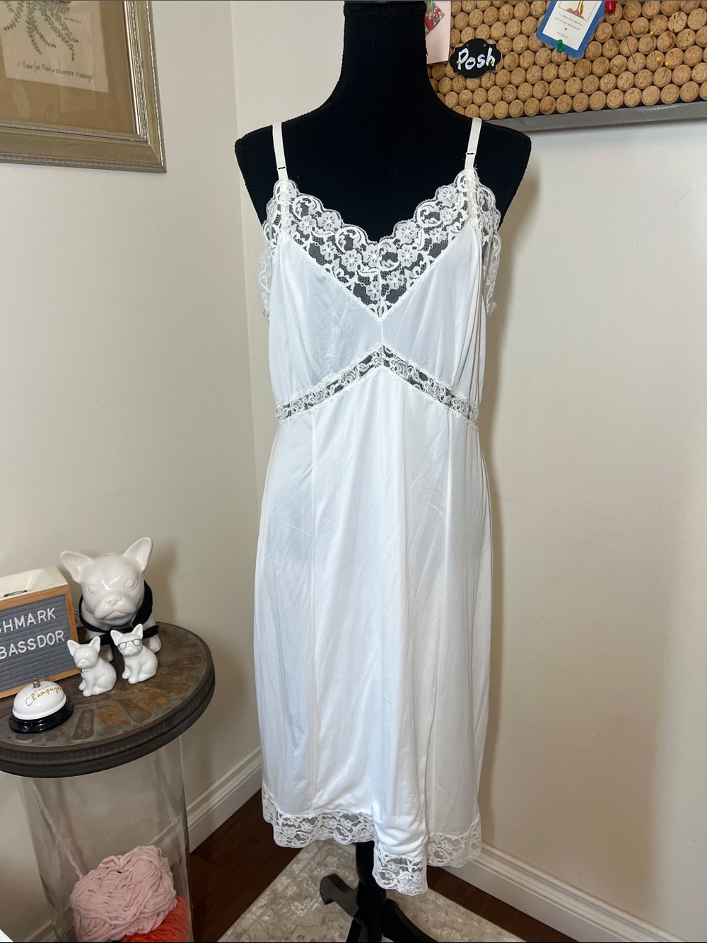 Vintage Elegant Gaymode White Lace-Trim Chemise Slip Sz.40 Tall